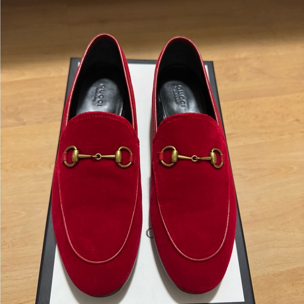 Gucci Red Velvet Loafers for Women